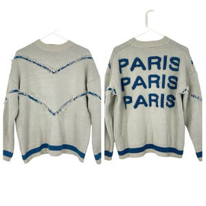 Cattee Paris Sweater Mens Medium Unisex BlueIvory Fringe Pullover Textured